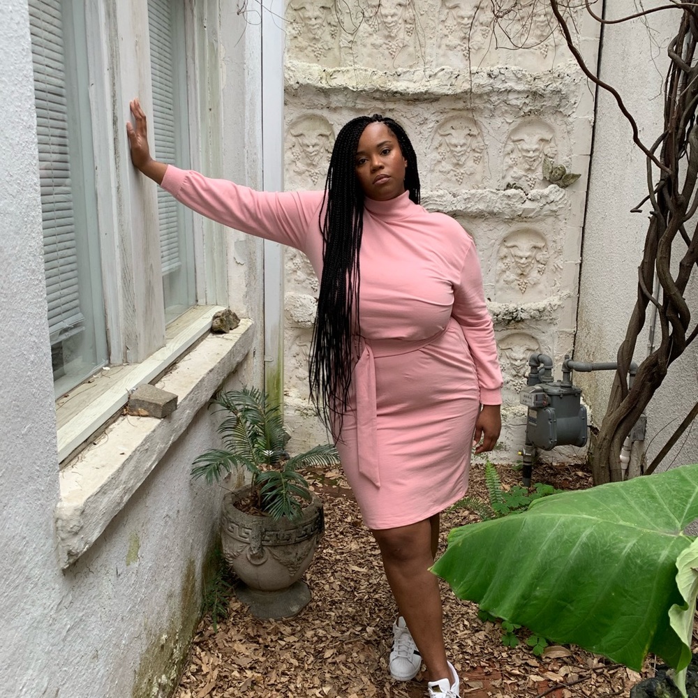 Pink Turtle Neck Sweater Dress